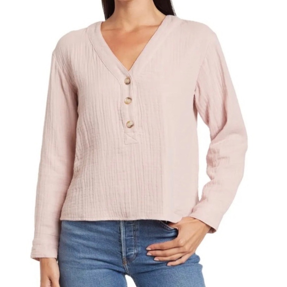 Madewell Lightspun Evert Long Sleeve Henley Top Wisteria Dove Pink Size Small‎